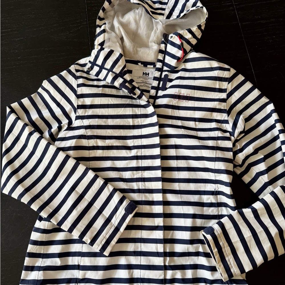 Womens Helly Hansen Navy and White Striped Raincoat